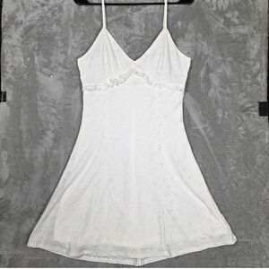 Love Squared Eyelet Dress Womens L White Cottage core Ruffle Mini SY07N167